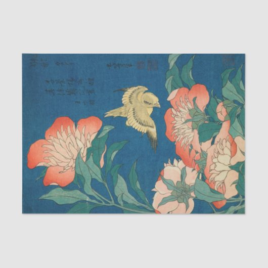 Peonies and Canary, 1834 by Katsushika Hokusai Tissuepapier (Voorkant)