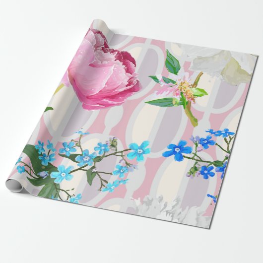 Peonies and forget-me-nots. Seamless backgroundart Cadeaupapier (Uitgerold)