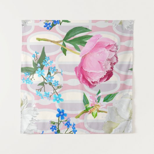 Peonies and forget-me-nots. Seamless backgroundart Wandkleed (Voorkant (horizontaal))