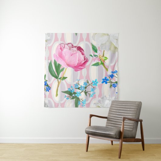 Peonies and forget-me-nots. Seamless backgroundart Wandkleed (In situ)