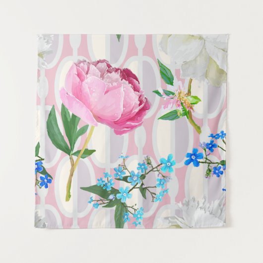 Peonies and forget-me-nots. Seamless backgroundart Wandkleed (Voorkant)