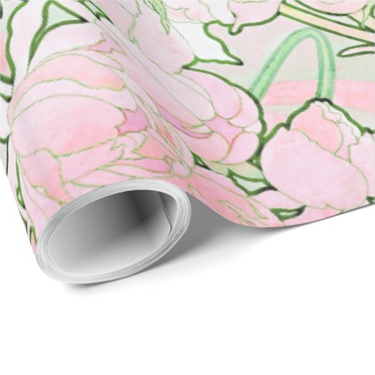 Peonies Art Nouveau Fine Art Cadeaupapier (Rol Hoek)