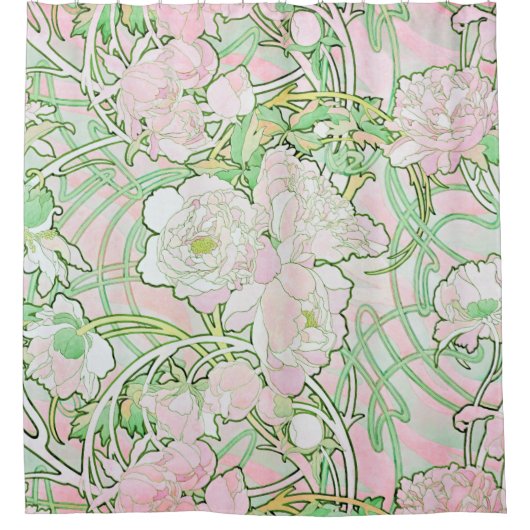 Peonies Art Nouveau Fine Art Douchegordijn (Voorkant)