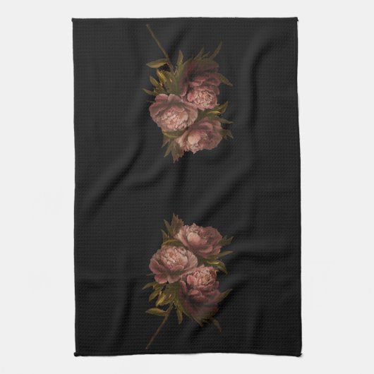 Peonies Black Theedoek (Verticaal)