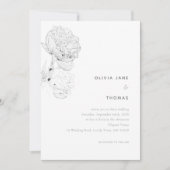 Peonies Black White Elegant Floral Sketch Wedch We Kaart (Voorkant)