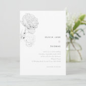 Peonies Black White Elegant Floral Sketch Wedch We Kaart (Staand voorkant)