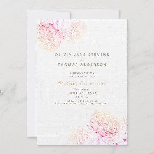 Peonies Blush Gold Elegant modern Classic Weddensc Kaart (Voorkant)