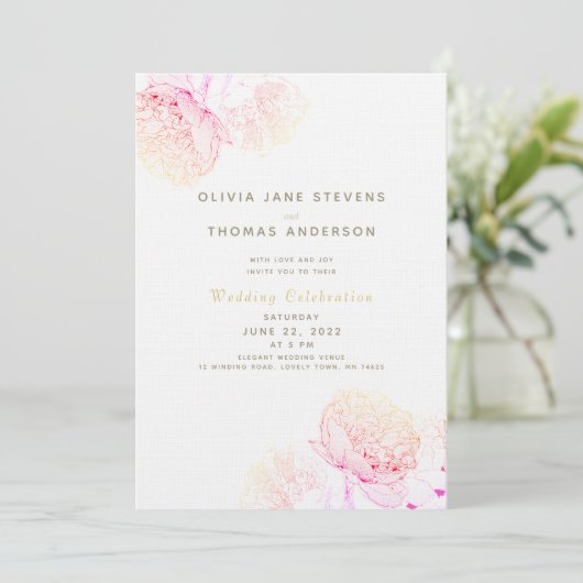 Peonies Blush Gold Elegant modern Classic Weddensc Kaart (Staand voorkant)