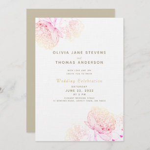 Peonies Blush Gold Elegant modern Classic Weddensc Kaart
