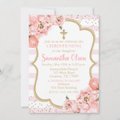 Peonies Blush Pink & Gold Christening Kaart (Voorkant)