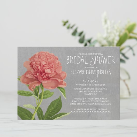 Peonies Bridal Shower Invitations Kaart (Staand voorkant)