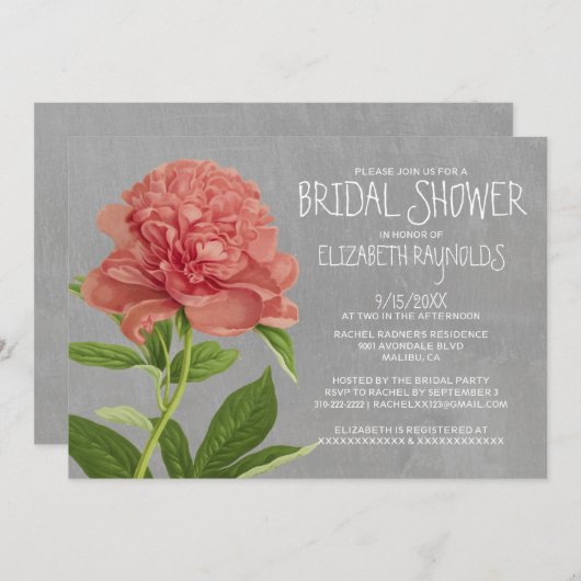 Peonies Bridal Shower Invitations Kaart (Voorkant / Achterkant)