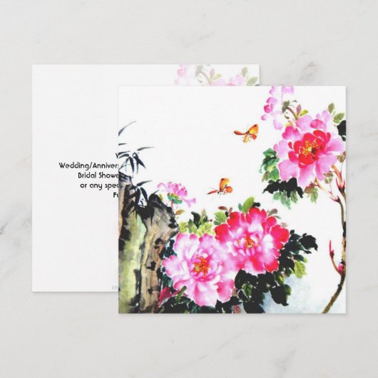 Peonies & Butterflies/All-Occasion Custom Invitae Kaart (Voorkant / Achterkant)