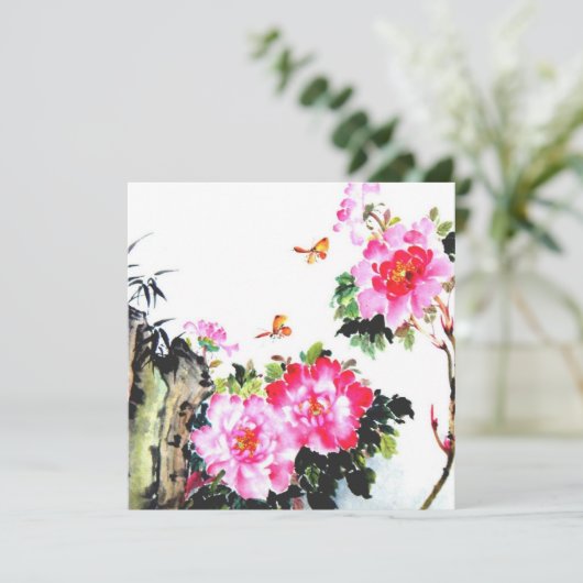 Peonies & Butterflies/All-Occasion Custom Invitae Kaart (Staand voorkant)