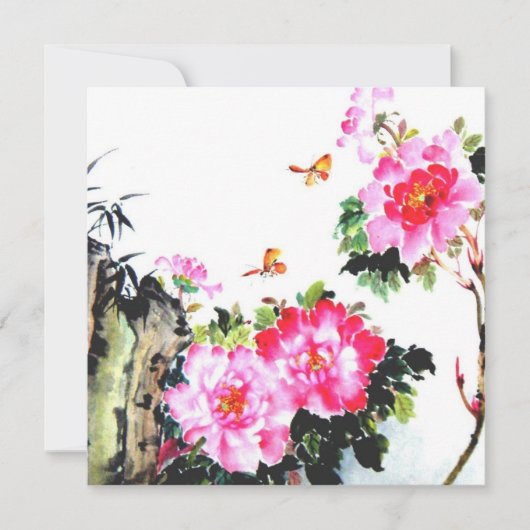 Peonies & Butterflies/All-Occasion Custom Invitae Kaart (Voorkant)