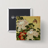 Peonies & Butterflies Hokusai Vierkante Button 5,1 Cm (Voorkant /achterkant)