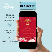 Peonies Chinese Wedding Asian Double Happiness Kaart