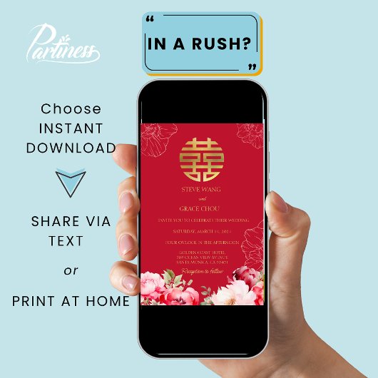 Peonies Chinese Wedding Asian Double Happiness Kaart