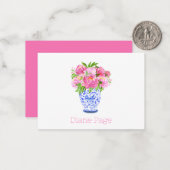 Peonies Chinoiserie Vaas Gepersonaliseerd Briefpap Notitiekaartje (Voorkant / Achterkant in situ)