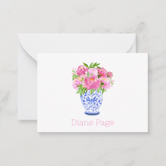 Peonies Chinoiserie Vaas Gepersonaliseerd Briefpap Notitiekaartje (Voorkant)