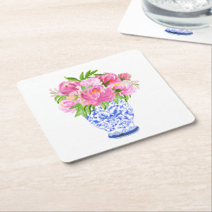 Peonies Chinoiserie Vase Kartonnen Onderzetters