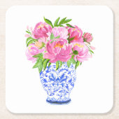 Peonies Chinoiserie Vase Kartonnen Onderzetters (Voorkant)