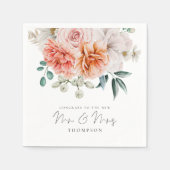 Peonies Coral Peach feliciteert mevrouw Wedding Servet (Voorkant)