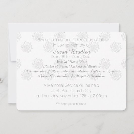 Peonies Digital Paper Cut-Out Celebration of Life Kaart (Achterkant)