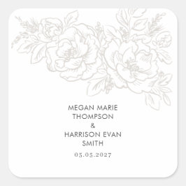 Peonies elegant flower hoek vierkante sticker