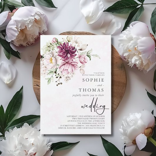 Peonies elegante bruiloft kaart