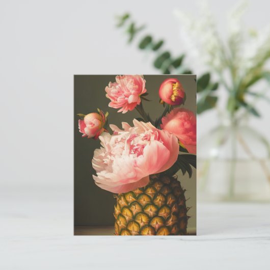 Peonies en ananas briefkaart (Staand voorkant)