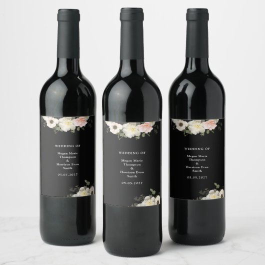 Peonies en Anemones die het huwelijk blokkeren Wijn Etiket (Flessen)
