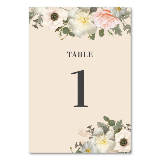 Peonies en Anemones Weddenschap Blush Table Number Kaart (Achterkant)