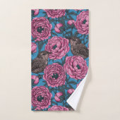 Peonies en bomen op blauw bad handdoek (Handdoek)
