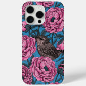 Peonies en bomen op blauw Case-Mate iPhone case (Achterkant)
