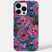 Peonies en bomen op blauw Case-Mate iPhone case (Achterkant)