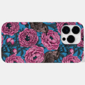 Peonies en bomen op blauw Case-Mate iPhone case (Achterkant (horizontaal))