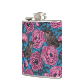 Peonies en bomen op blauw heupfles (Links)