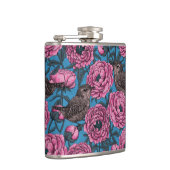 Peonies en bomen op blauw heupfles (Rechts)