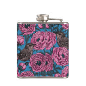 Peonies en bomen op blauw heupfles (Achterkant)