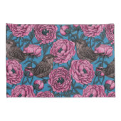 Peonies en bomen op blauw kussensloop (Achterkant-Rechts)