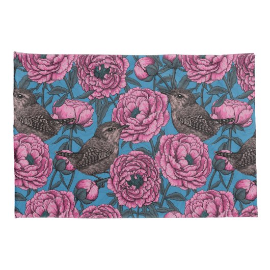 Peonies en bomen op blauw kussensloop (Achterkant-Rechts)