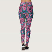 Peonies en bomen op blauw leggings (Achterkant)