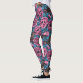 Peonies en bomen op blauw leggings (Links)
