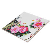 Peonies en Butterflies Chinese Waterverf schildere Tegeltje (Zijkant)
