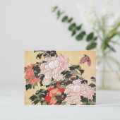 Peonies en Butterfly Hokusai Briefkaart (Staand voorkant)