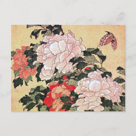 Peonies en Butterfly Hokusai Briefkaart (Voorkant)