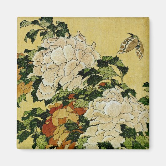 Peonies en Butterfly Magneet (Voorkant)