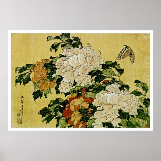 Peonies en Butterfly Poster (Voorkant)
