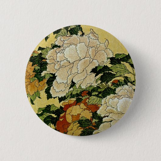 Peonies en Butterfly Ronde Button 5,7 Cm (Voorkant)